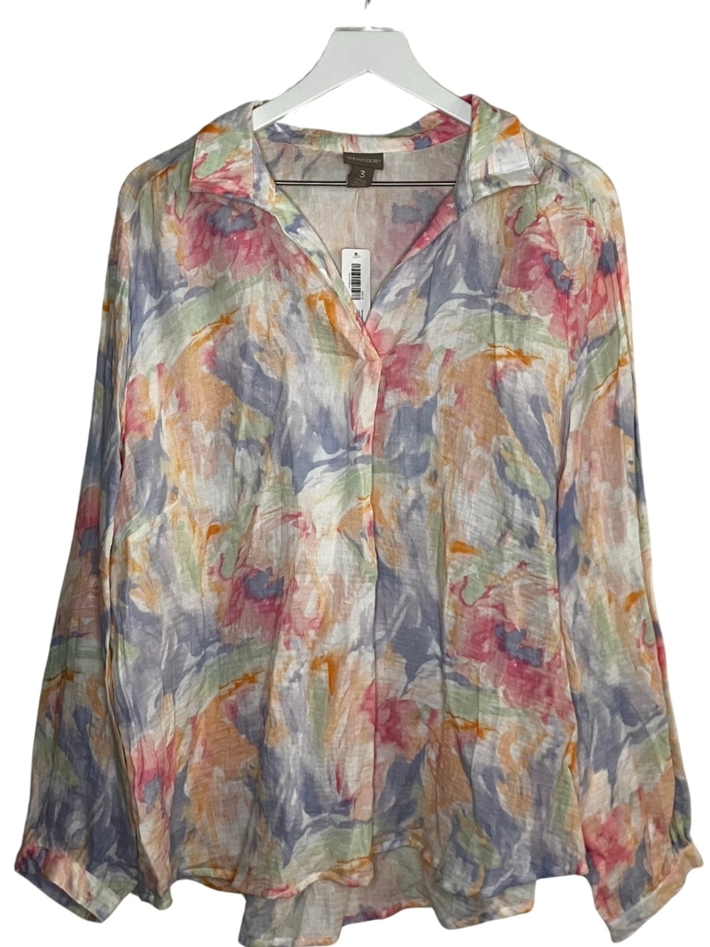 NEW Chico's Gauze Popover Top Lightweight Blouse Artsy Watercolor Floral 3 XL
